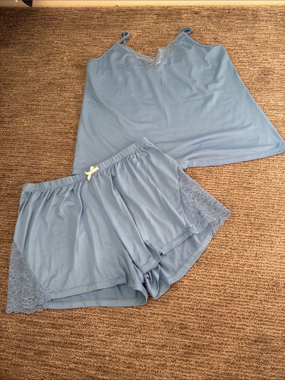 Lace-Trim Cami & Short Sleep Set in Dusty Blue